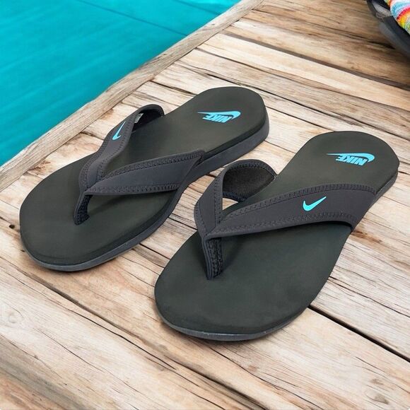 Nike South Beach CELSO Womens 11 Thong Sandal Slip-On Brown Blue Slide *READ* - Picture 1 of 15